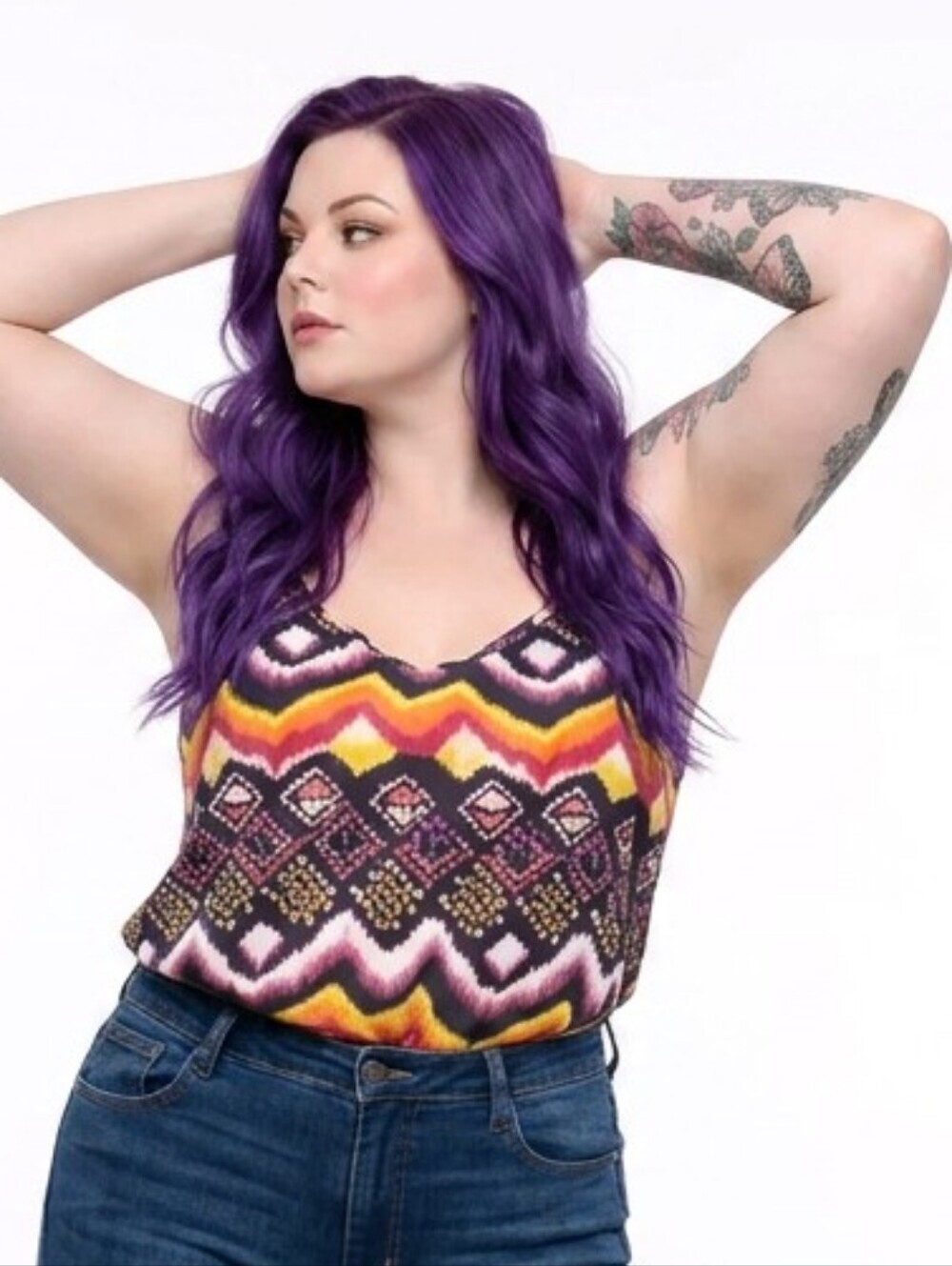 Bold Retro Aztec Neon/Abstract Pattern Oversized Plus Size Cami Tank